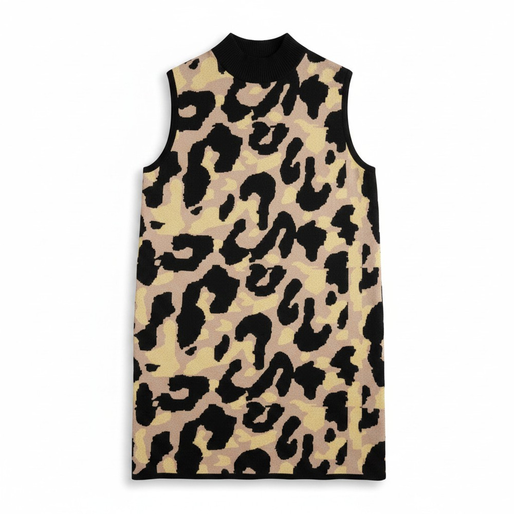 NWT Planet Gold Plus Size 2X Sleeveless Mock Neck Knit Mini Dress Leopard 2X